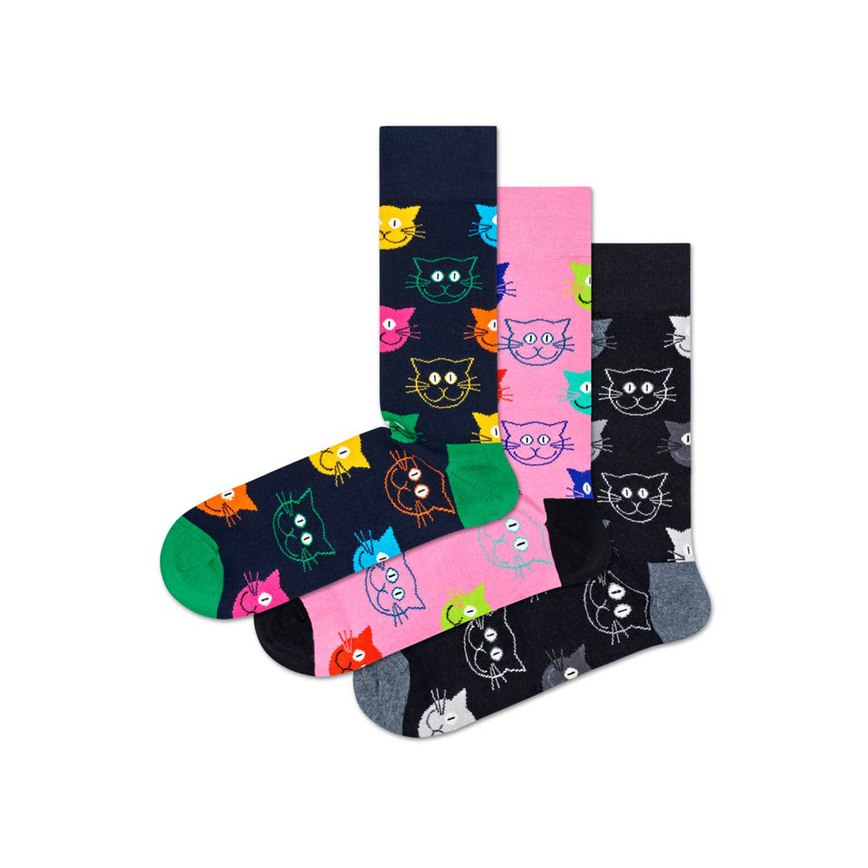 Gift Set Happy Socks 3-Pack Mixed Cat Socks | ITL-7704383