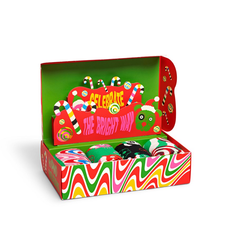 Gift Set Happy Socks 4-Pack Psychedelic Candy Cane Socks | ZOV-5288214