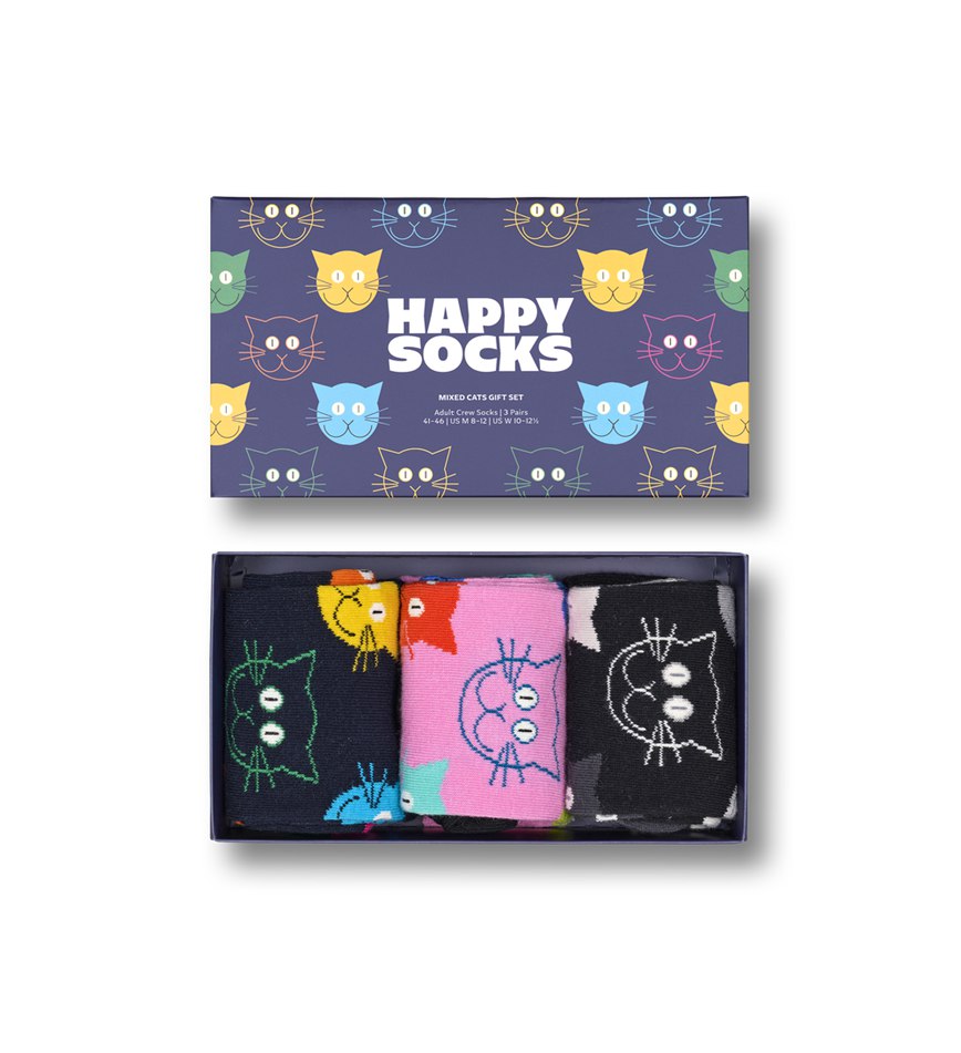 Gift Set Happy Socks 3-Pack Mixed Cat Socks | IAJ-6196475