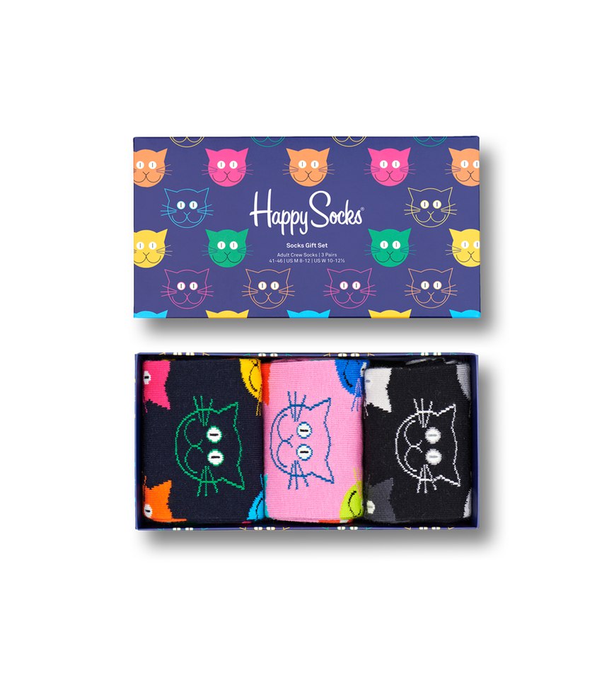 Gift Set Happy Socks 3-Pack Mixed Cat Socks | VYL-2467517