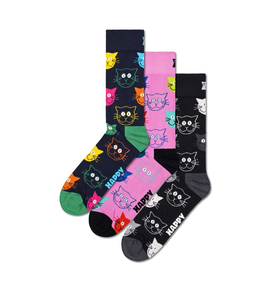 Gift Set Happy Socks 3-Pack Mixed Cat Socks | IAJ-6196475