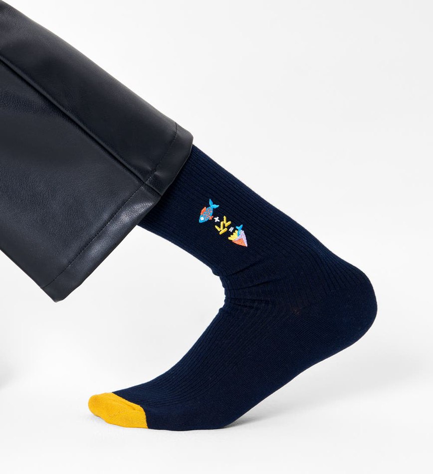 Chaussette Happy Socks Ribbed Embroidery Fish n Chips | OYO-8009705