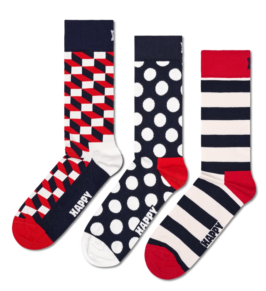 Chaussette Happy Socks 3-Pack Classic Filled Optic | DLW-1367925