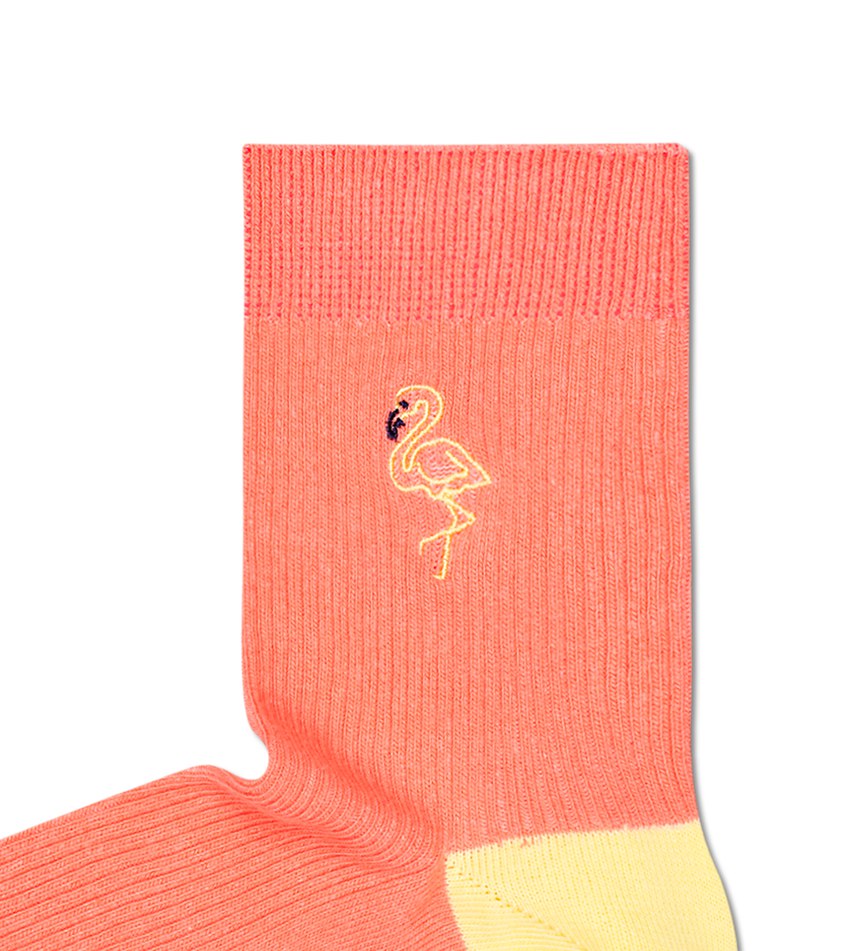 Chaussette Happy Socks Ribbed Embroidery Flamingo 1/2 Crew | WVV-1219214