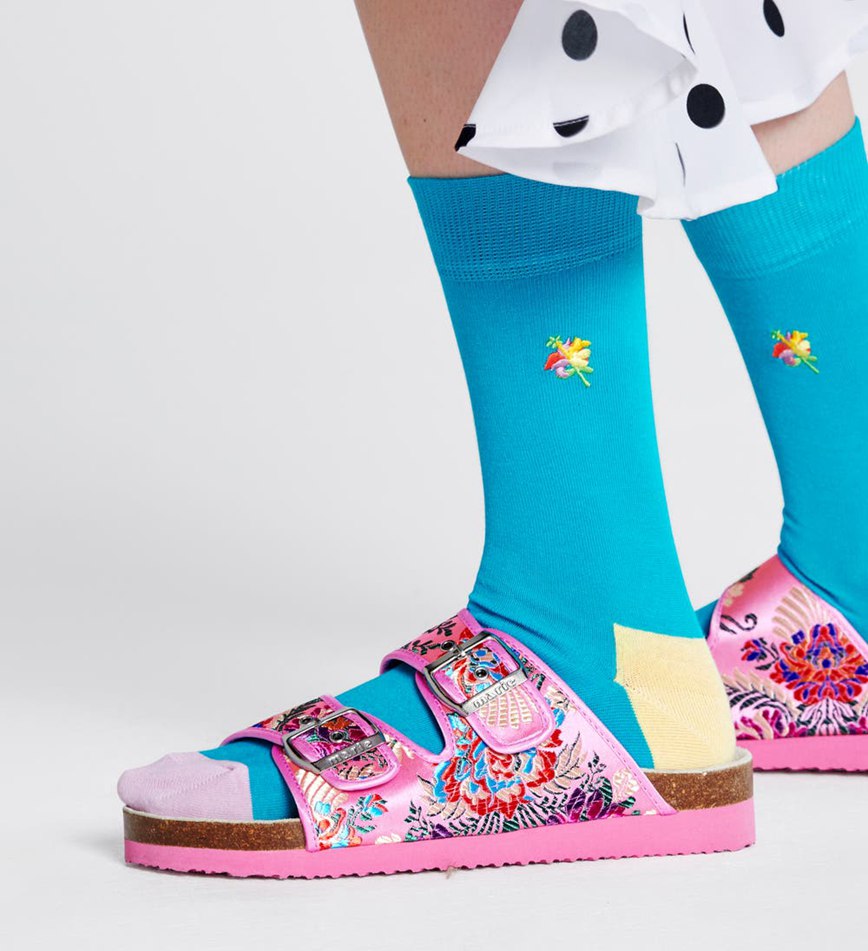 Chaussette Happy Socks Embrodiery Hibiscus | YHG-4570523