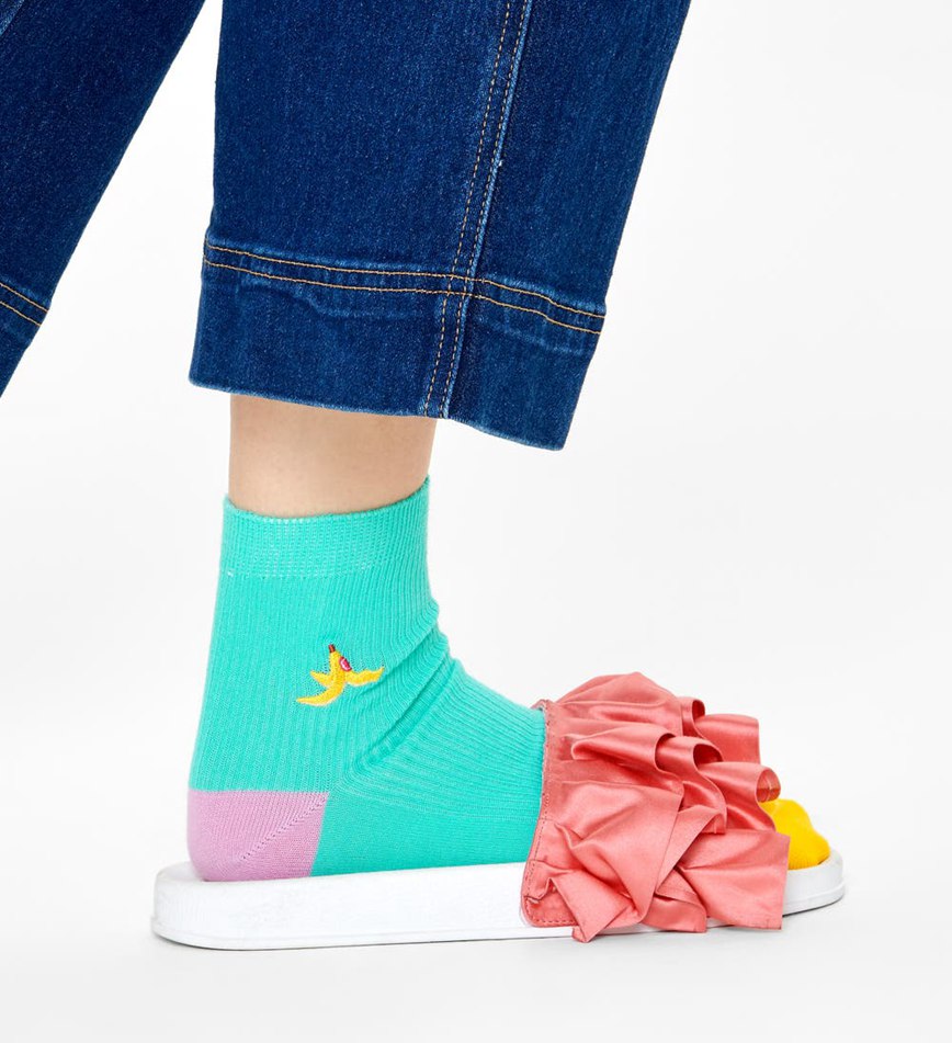 Chaussette Happy Socks Ribbed Embroidery Banana Break 1/2 Crew | LRM-2428771