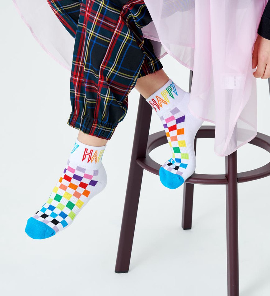 Chaussette Happy Socks Rainbow Check 1/4 Crew | KIS-4944587