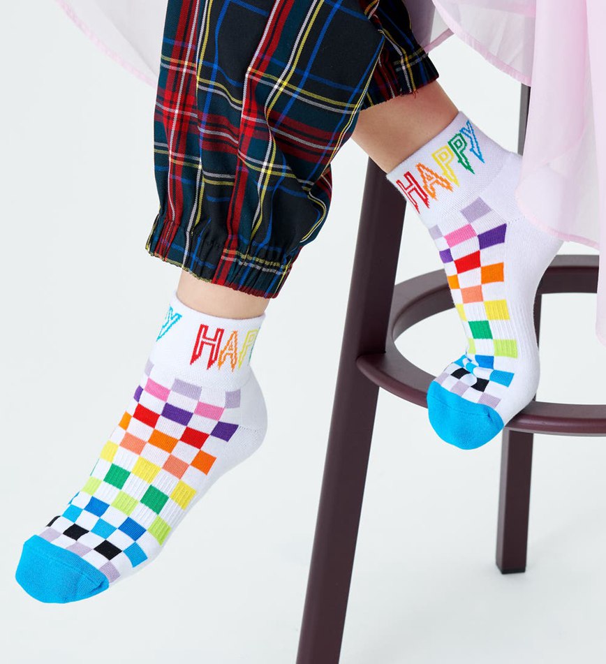 Chaussette Happy Socks Rainbow Check 1/4 Crew | KIS-4944587