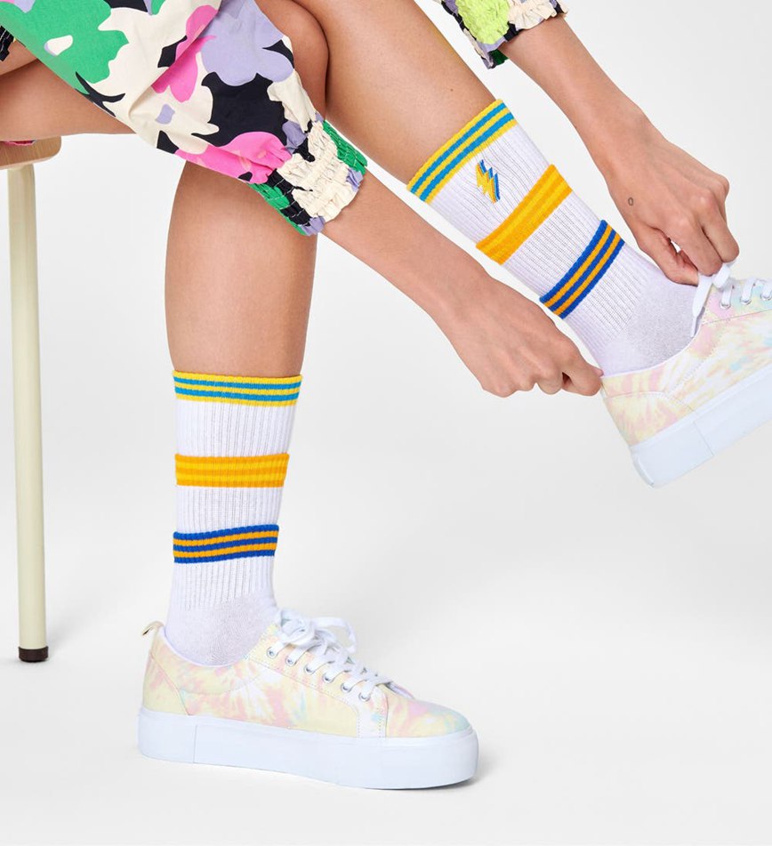 Chaussette Happy Socks Colors Cuff Thin Crew | ZQI-0389972