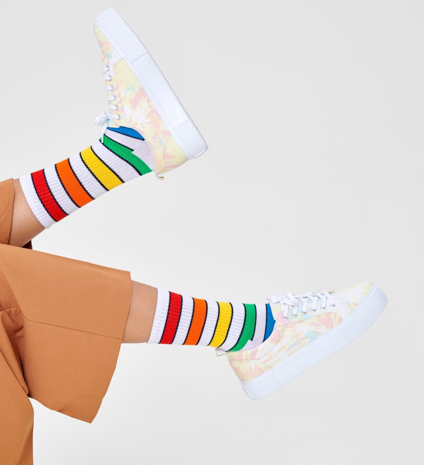 Chaussette Happy Socks Multi Stripe 3/4 Crew | FHG-0284361